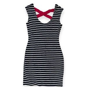Guess Navy Blue and White Striped Criss-Cross Back Mini Bodycon Dress Size 2
